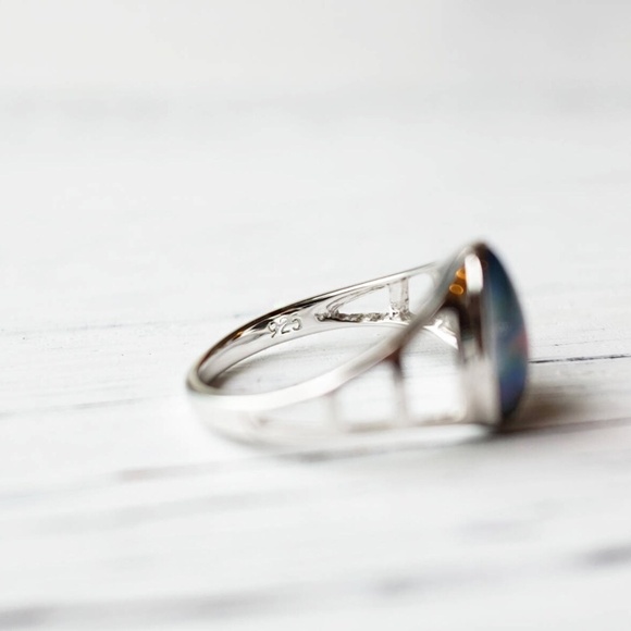 New Stunning Rainbow Opal Sterling Silver Ring - Picture 3 of 4